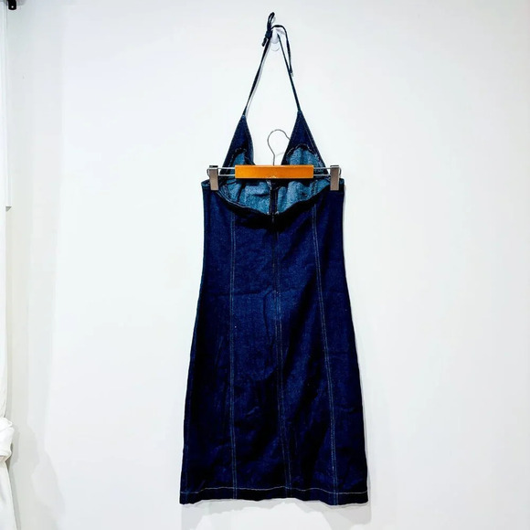 SYSTEM TAG Halter Top Denim Dress | Y2K Blue Jean Mini Dress * - Picture 2 of 7
